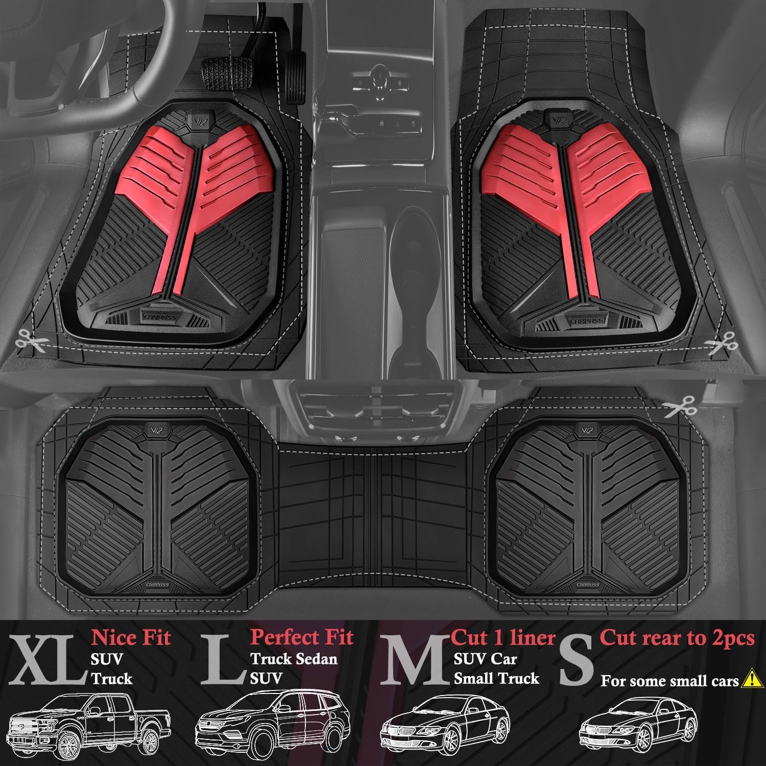 Universal Car Mat Set- Black and Red