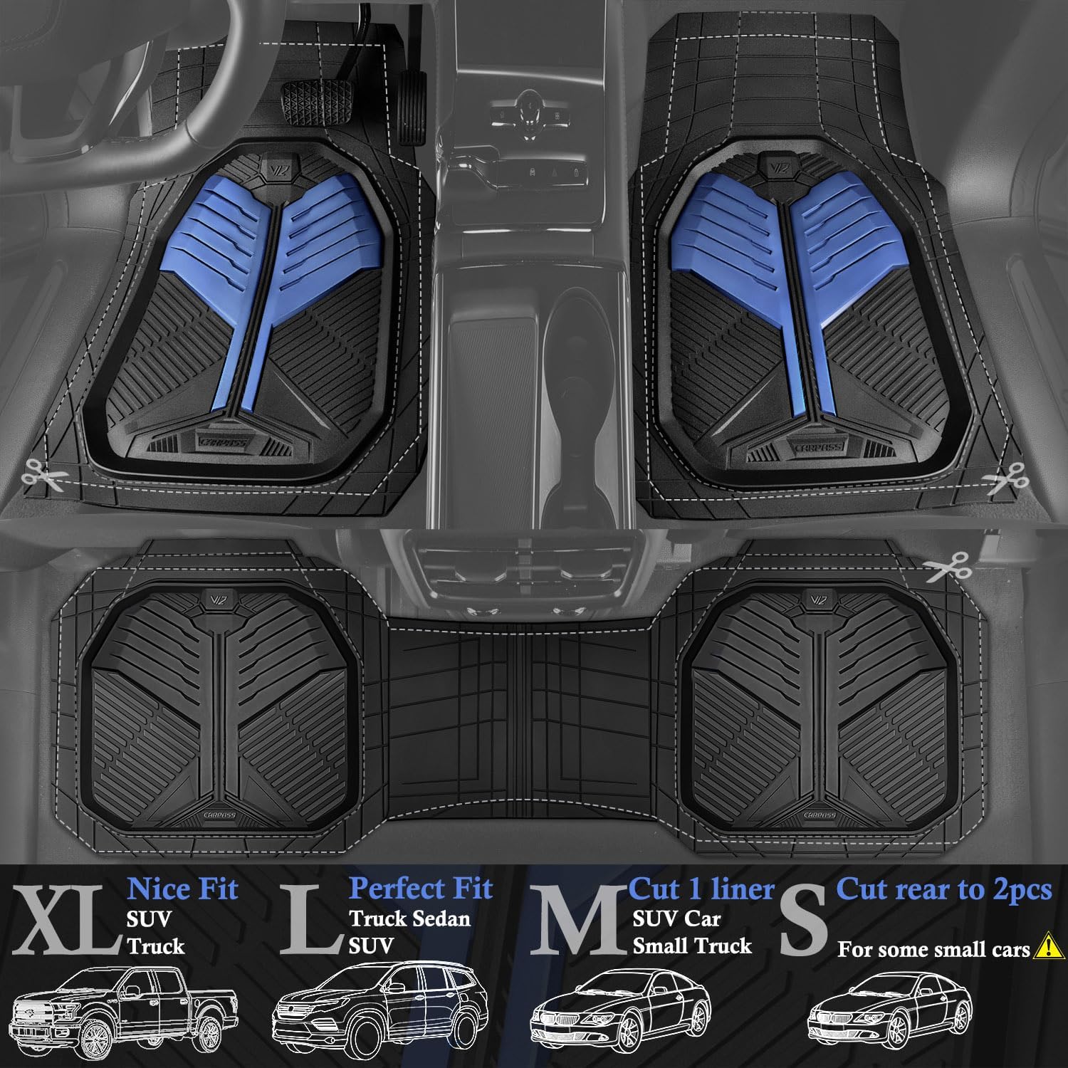 Universal Car Mat Set- Black and Blue