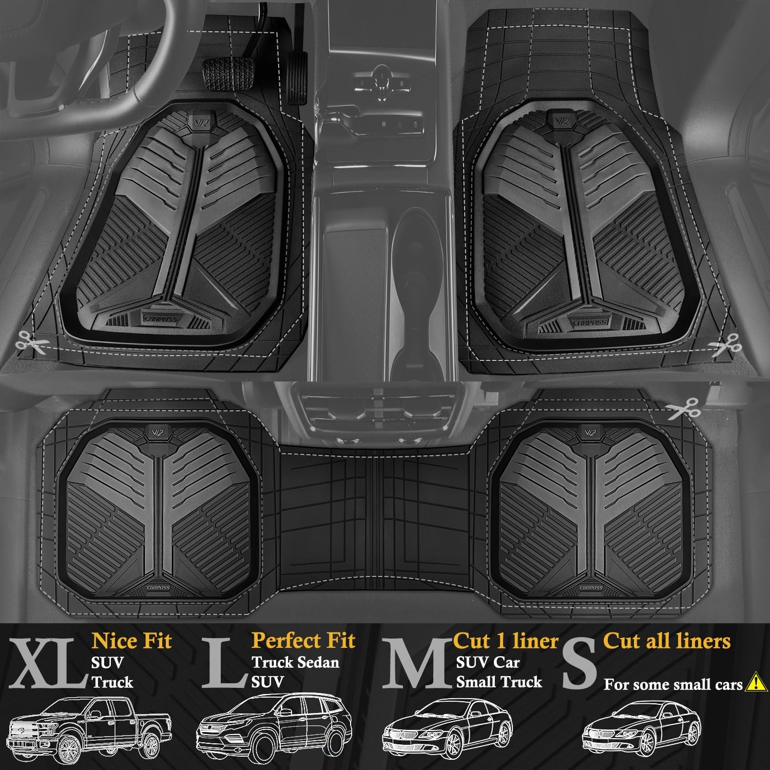 Universal Car Mat Set- Black and Charocal