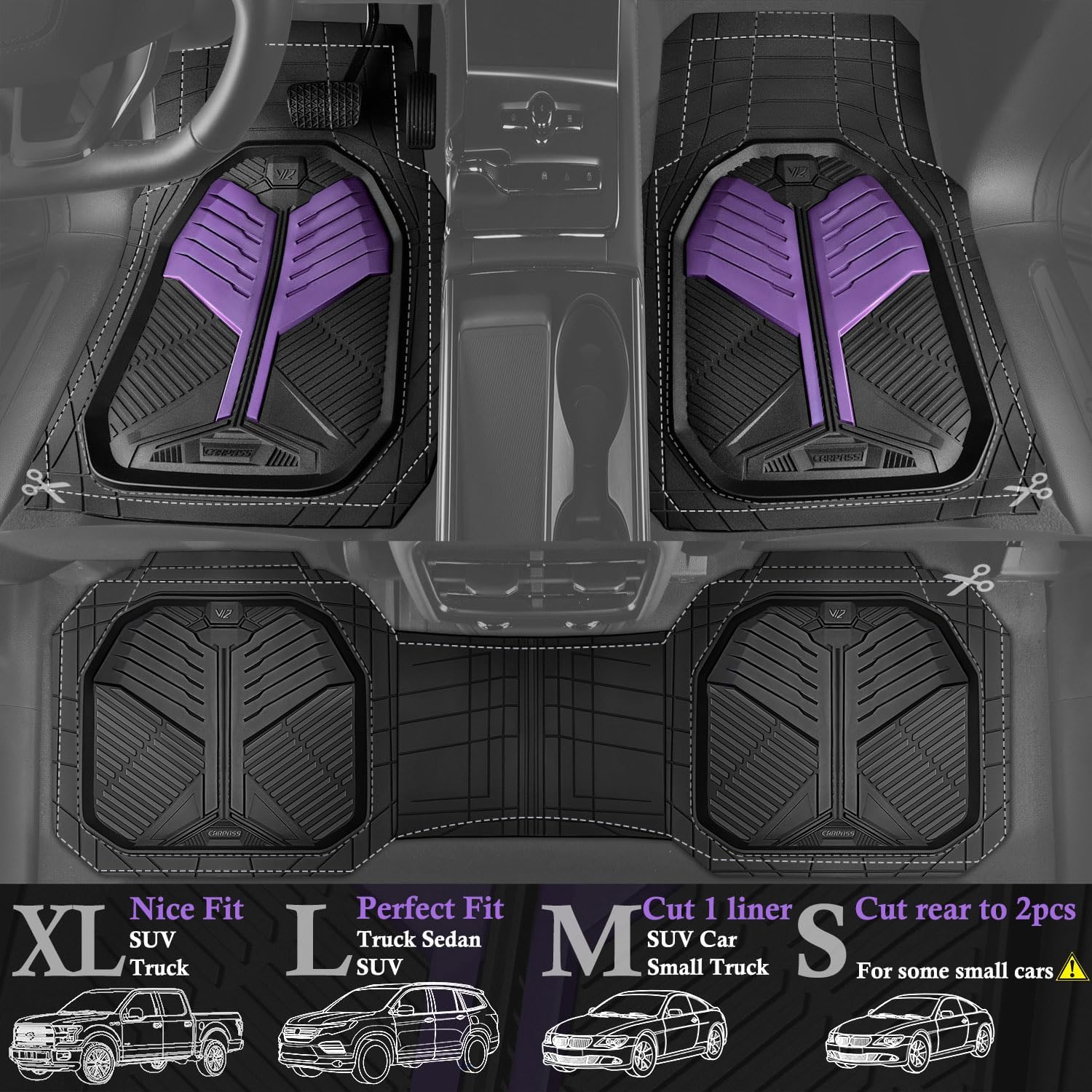 Universal Car Mat Set- Black and Purple