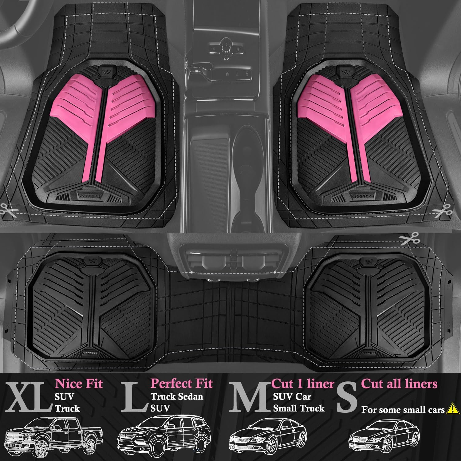 Universal Car Mat Set- Black and Pink