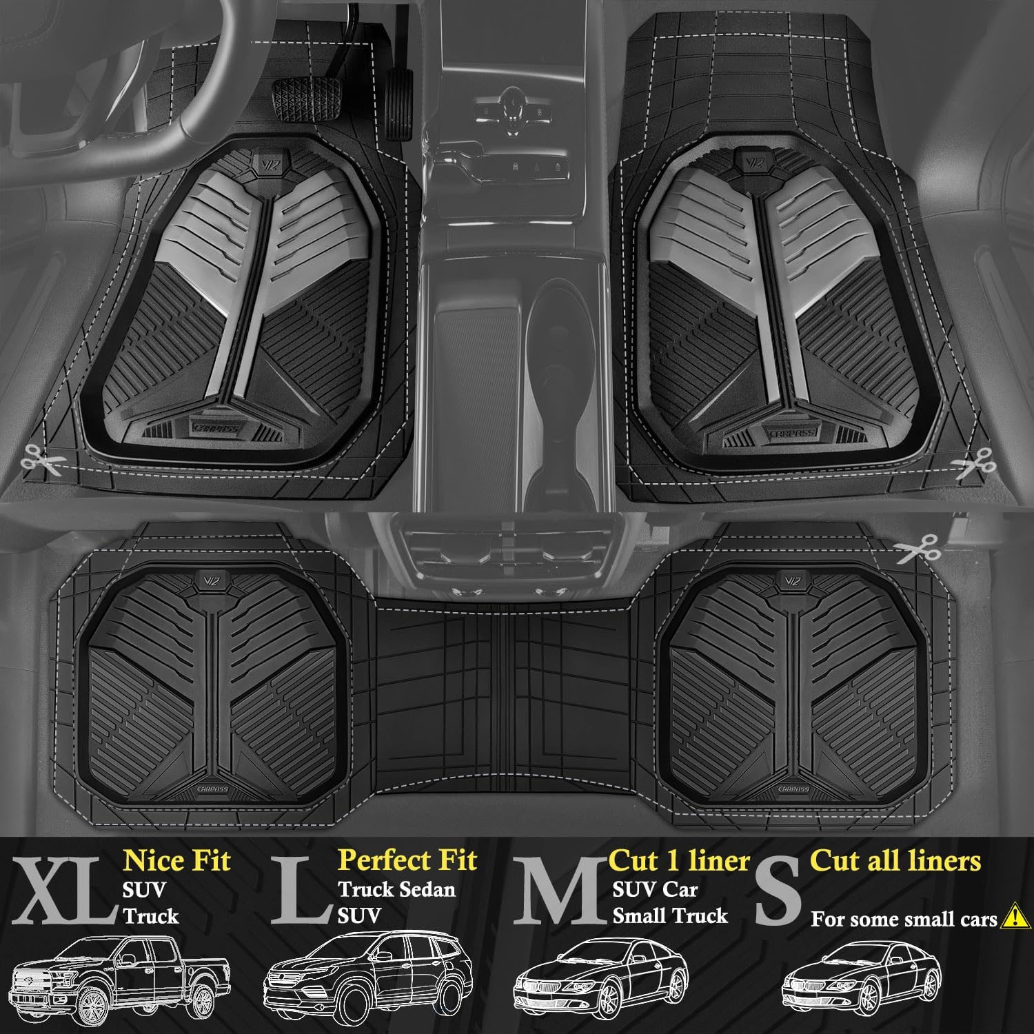 Universal Car Mat Set- Black and Metallic Gray