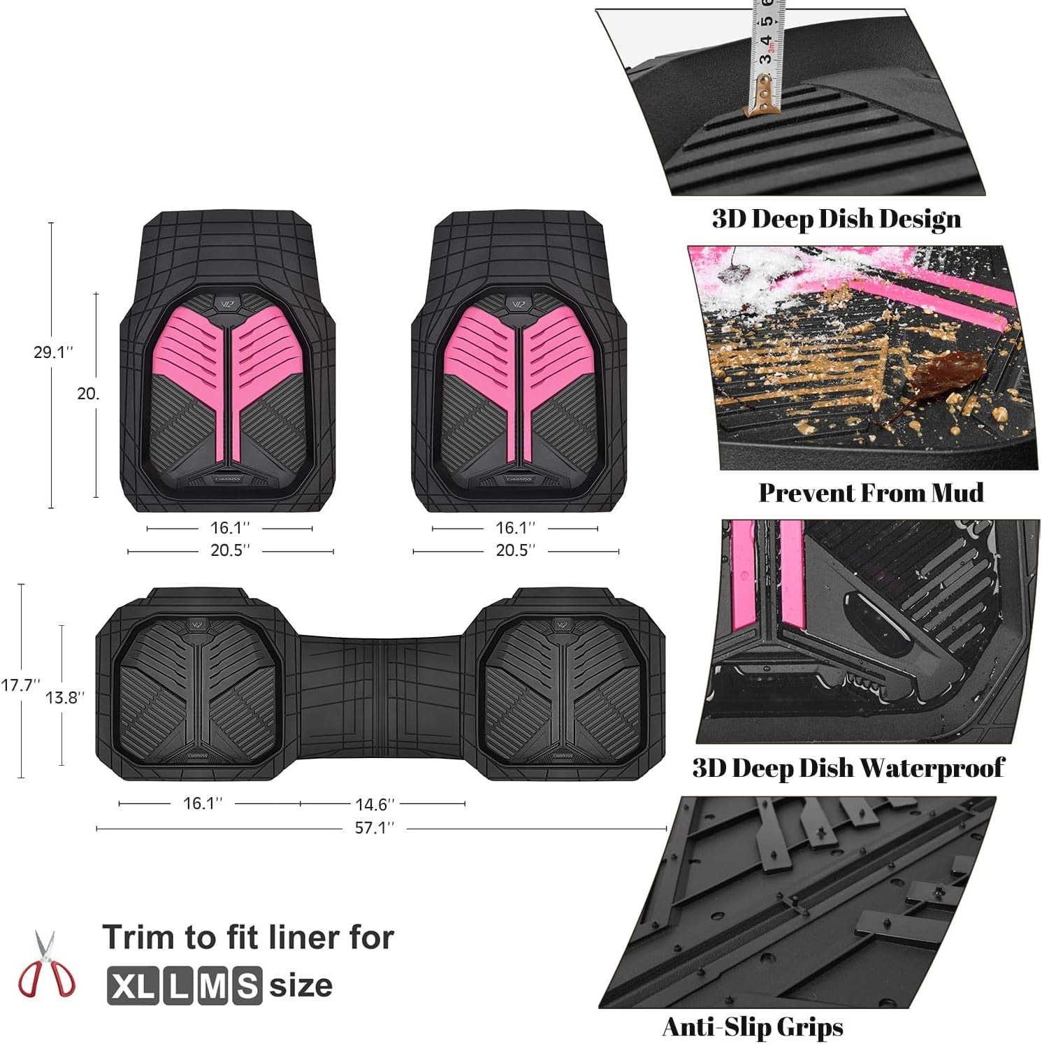 Universal Car Mat Set- Black and Pink