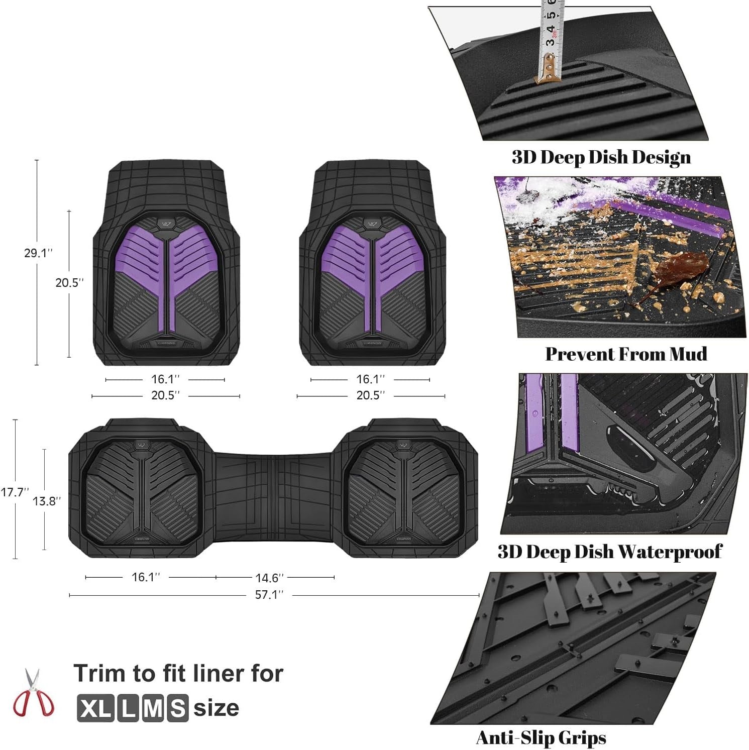 Universal Car Mat Set- Black and Purple