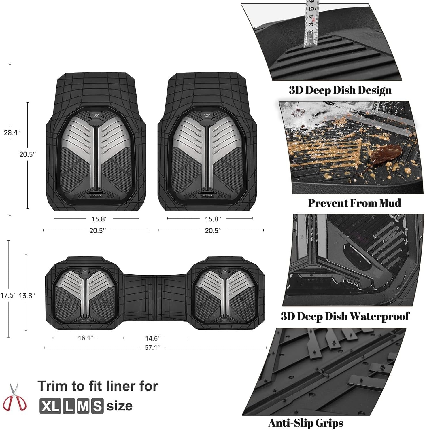 Universal Car Mat Set-Black and Gray