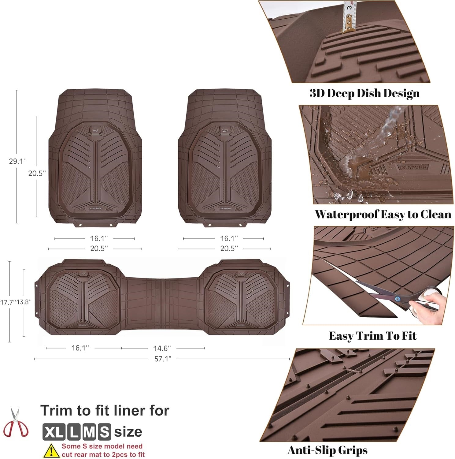 Universal Car Mat Set- Brown
