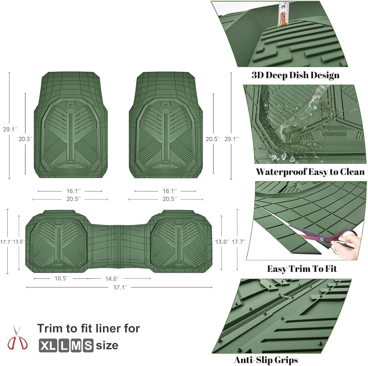 Universal Car Mat Set- Olive Green