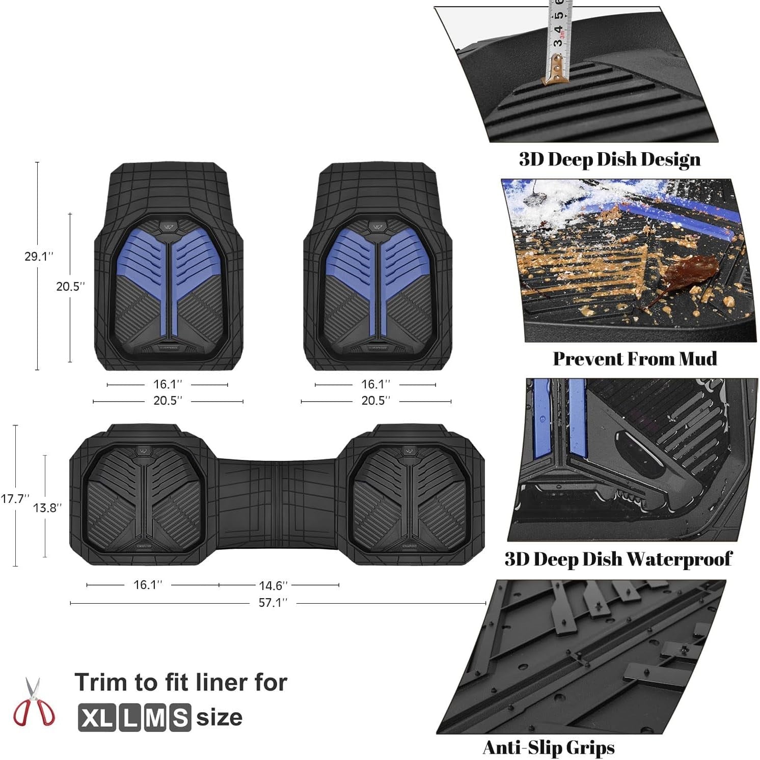 Universal Car Mat Set- Black and Blue