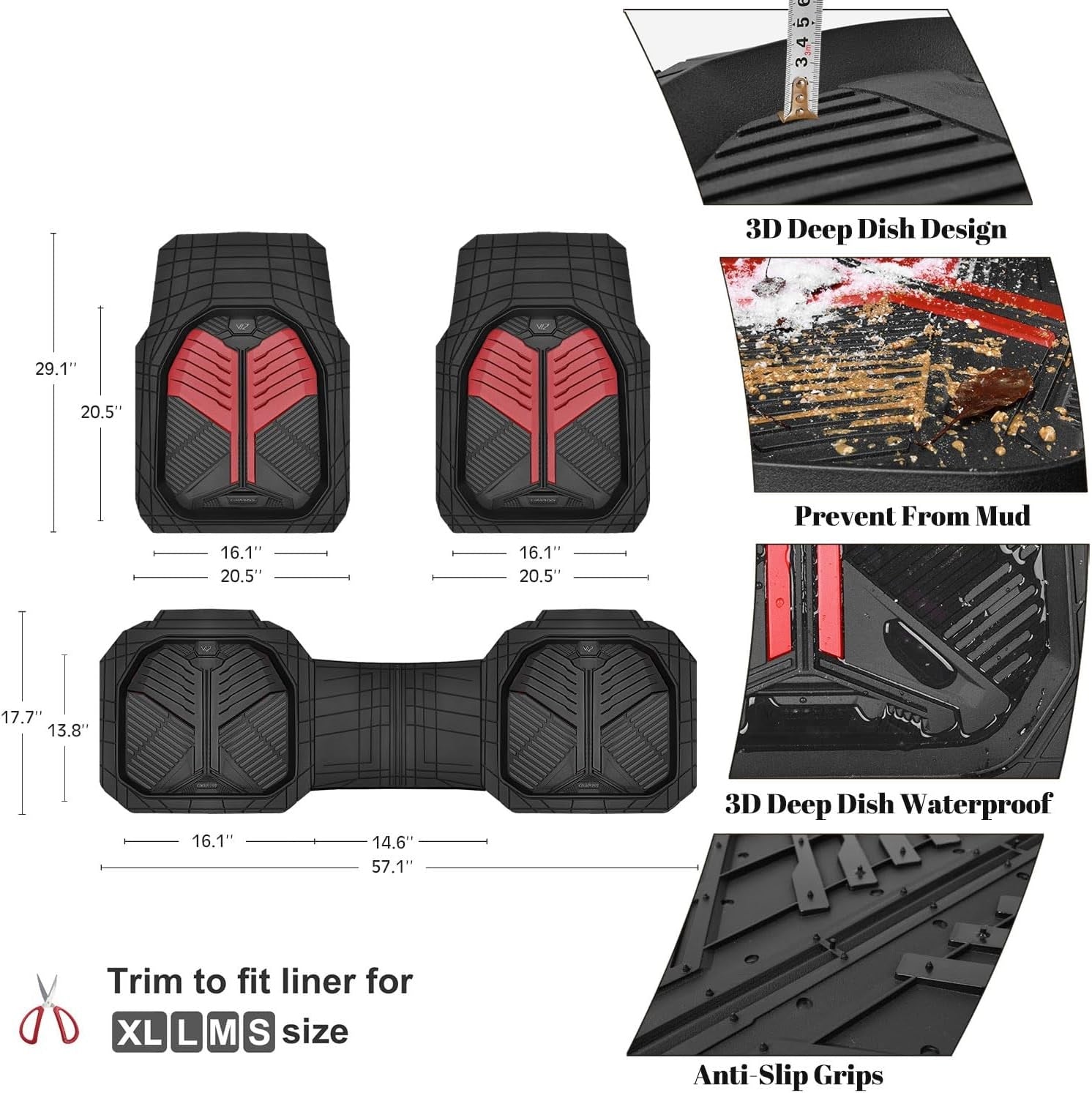 Universal Car Mat Set- Black and Red