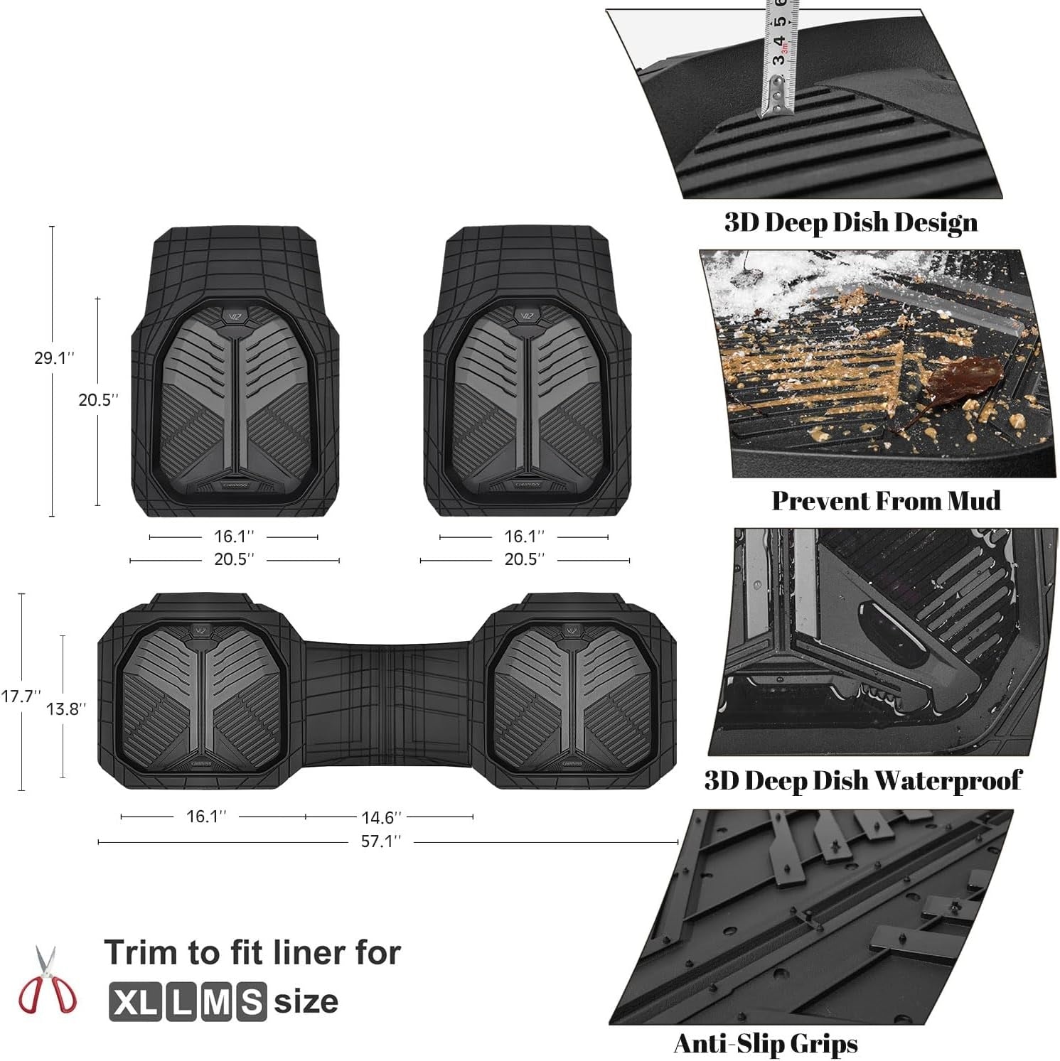 Universal Car Mat Set- Black and Charocal