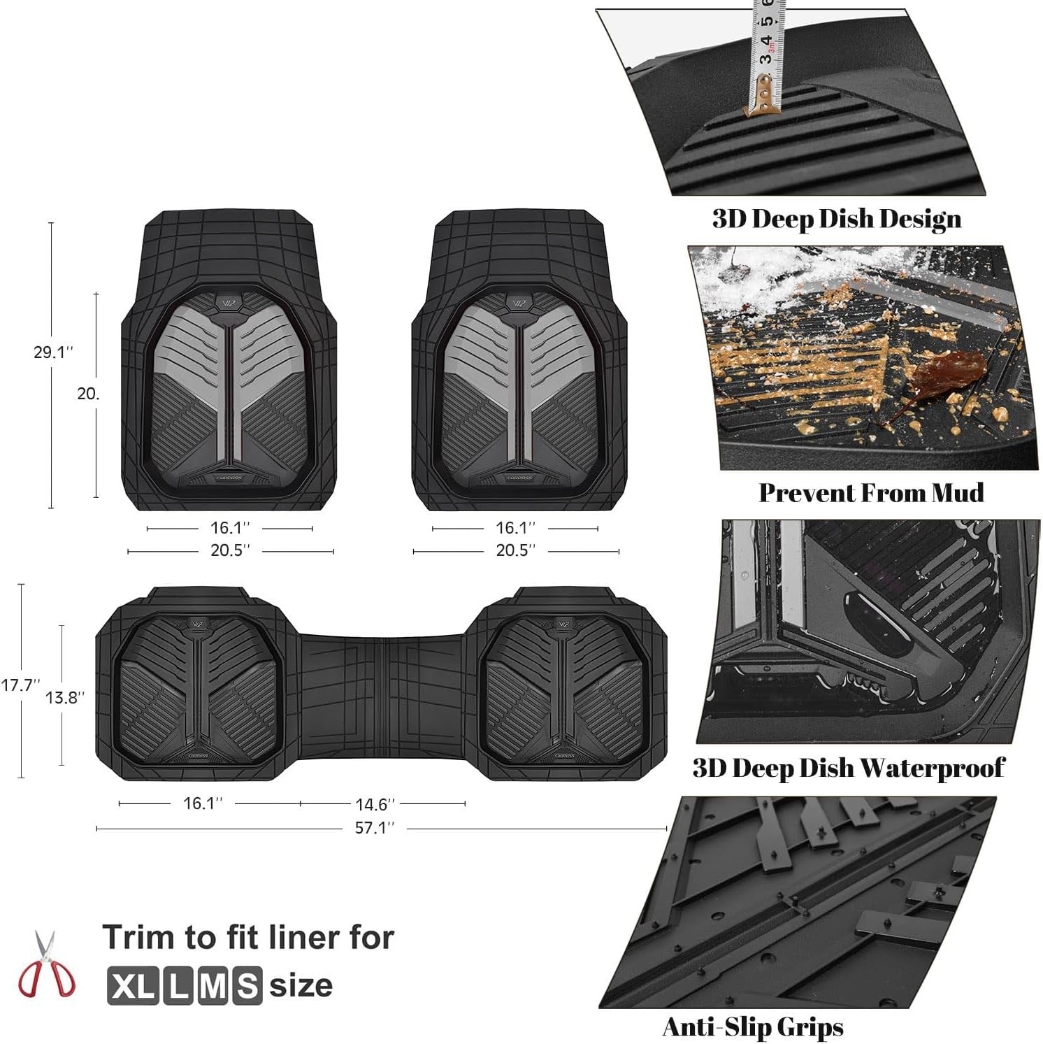 Universal Car Mat Set- Black and Metallic Gray